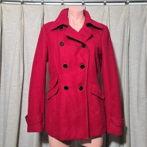 NWOT Express Red Double Breasted Mid-Length, Medium Weight Pea Coat, Size Medium